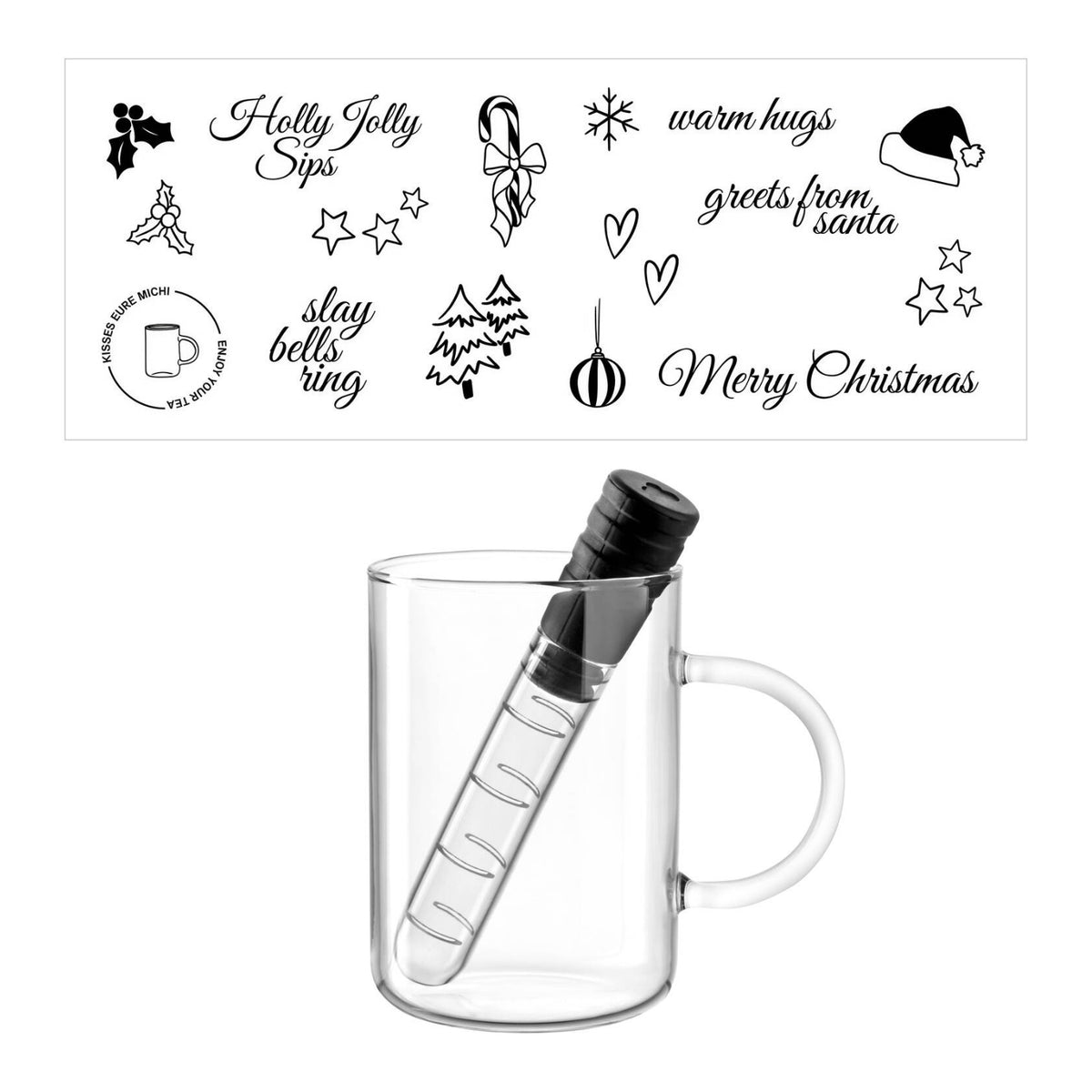 Teeglas NOVO 360 ml mit Infuser + Stickern