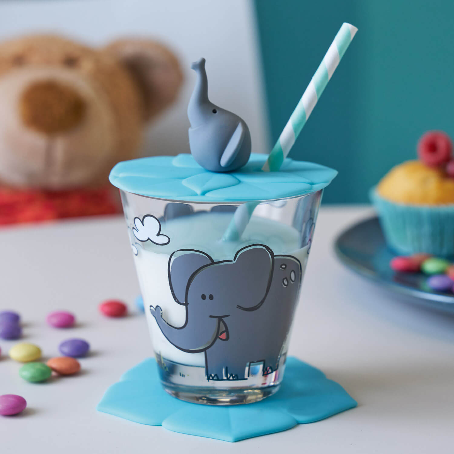 Deckel BAMBINI 9 cm türkis Elefant