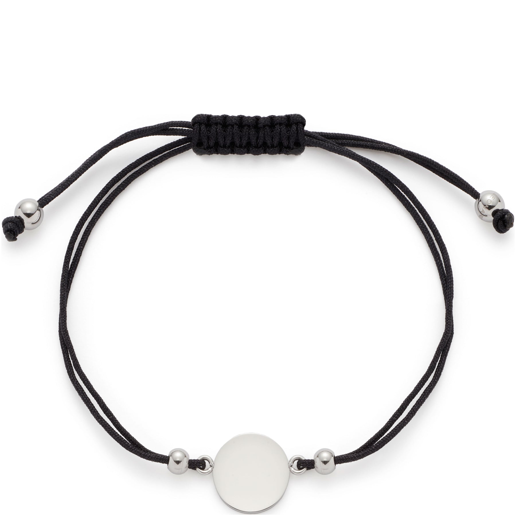 Armband MILA mit schwarzem Textilband, silbernem Mittelplättchen und Verschlusselementen