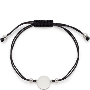 Armband MILA mit schwarzem Textilband, silbernem Mittelplättchen und Verschlusselementen