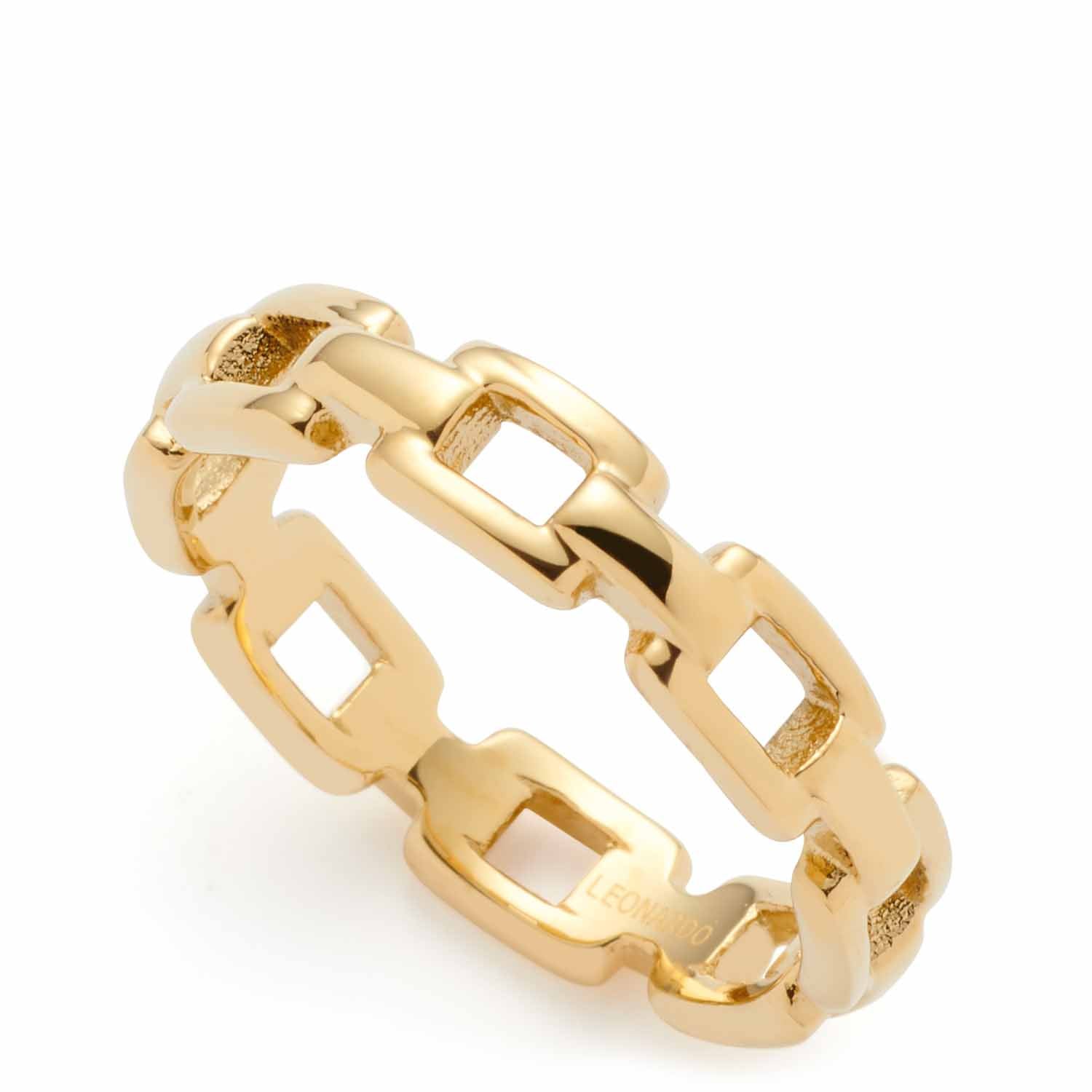 Ring ROCKY 17 CIAO in Gold mit rechteckigen Gliedern auf weißem Hintergrund