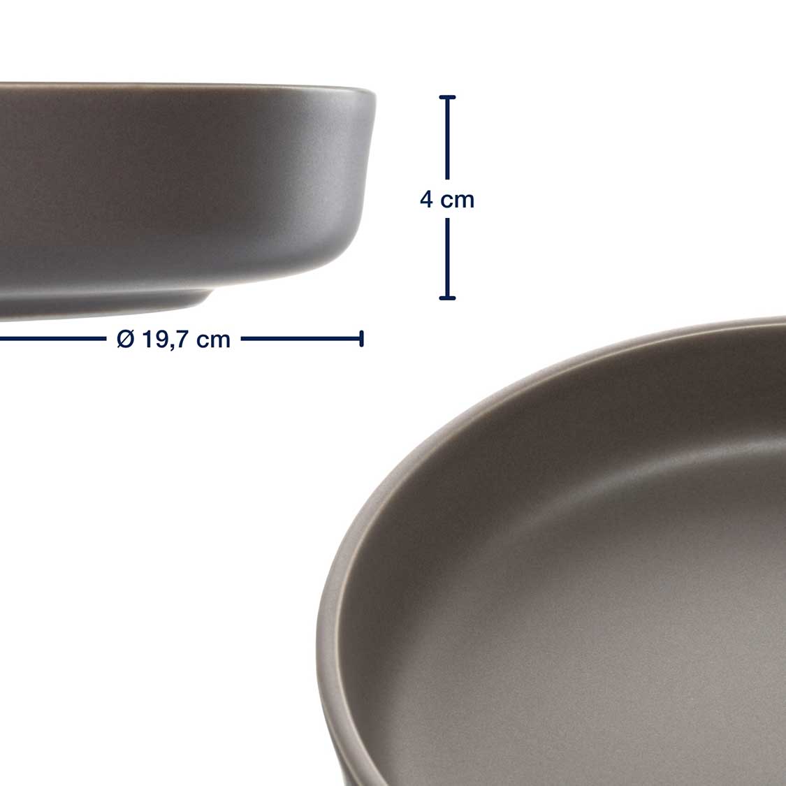 Keramikteller ROMA 20 cm taupe tief 6er-Set