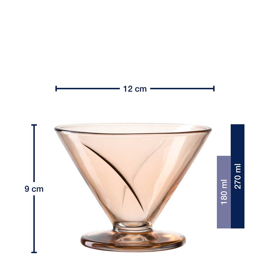 Massangaben zur Eisschale CONO 270 ml apricot, Durchmesser und Hoehe mit Fassungsvermoegen