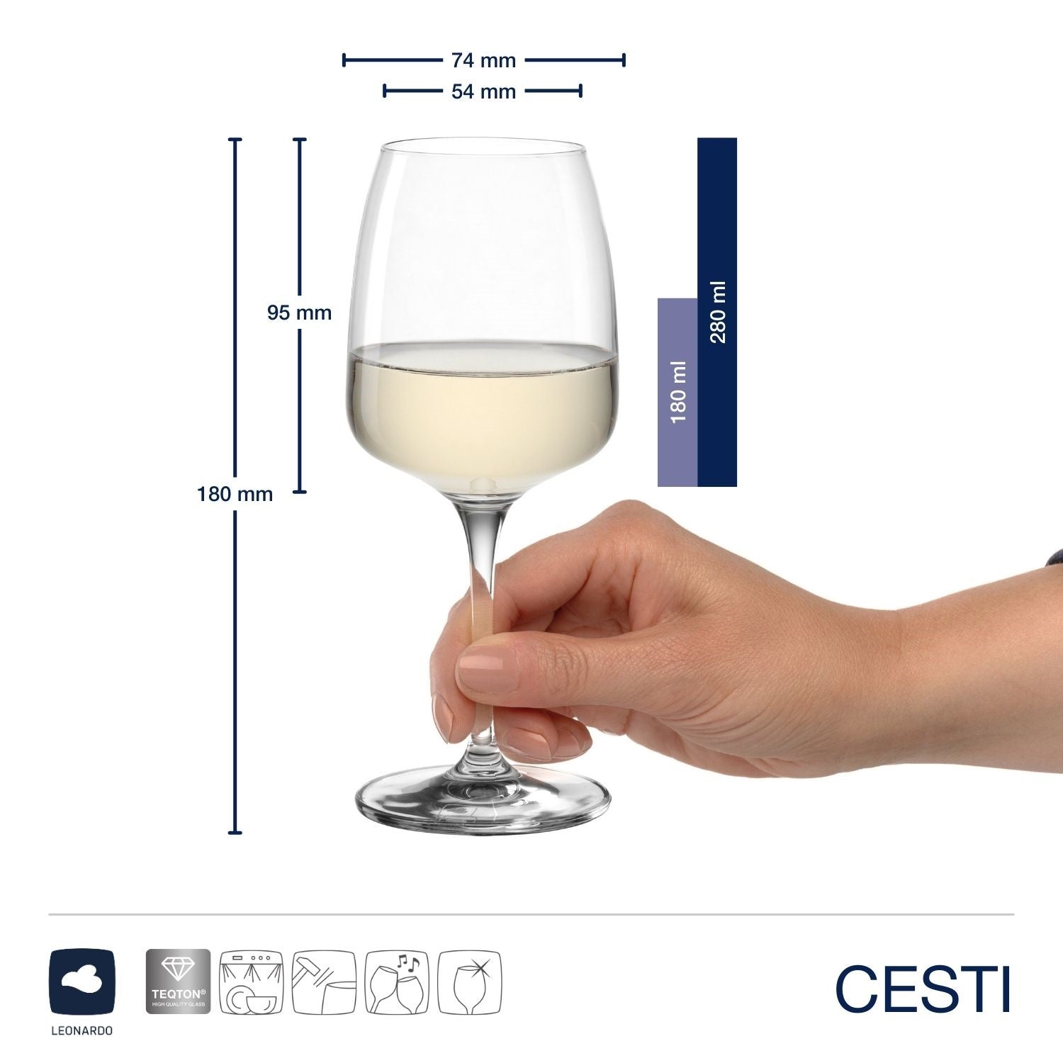 Rieslingglas CESTI 280 ml 6er-Set + Poliertuch