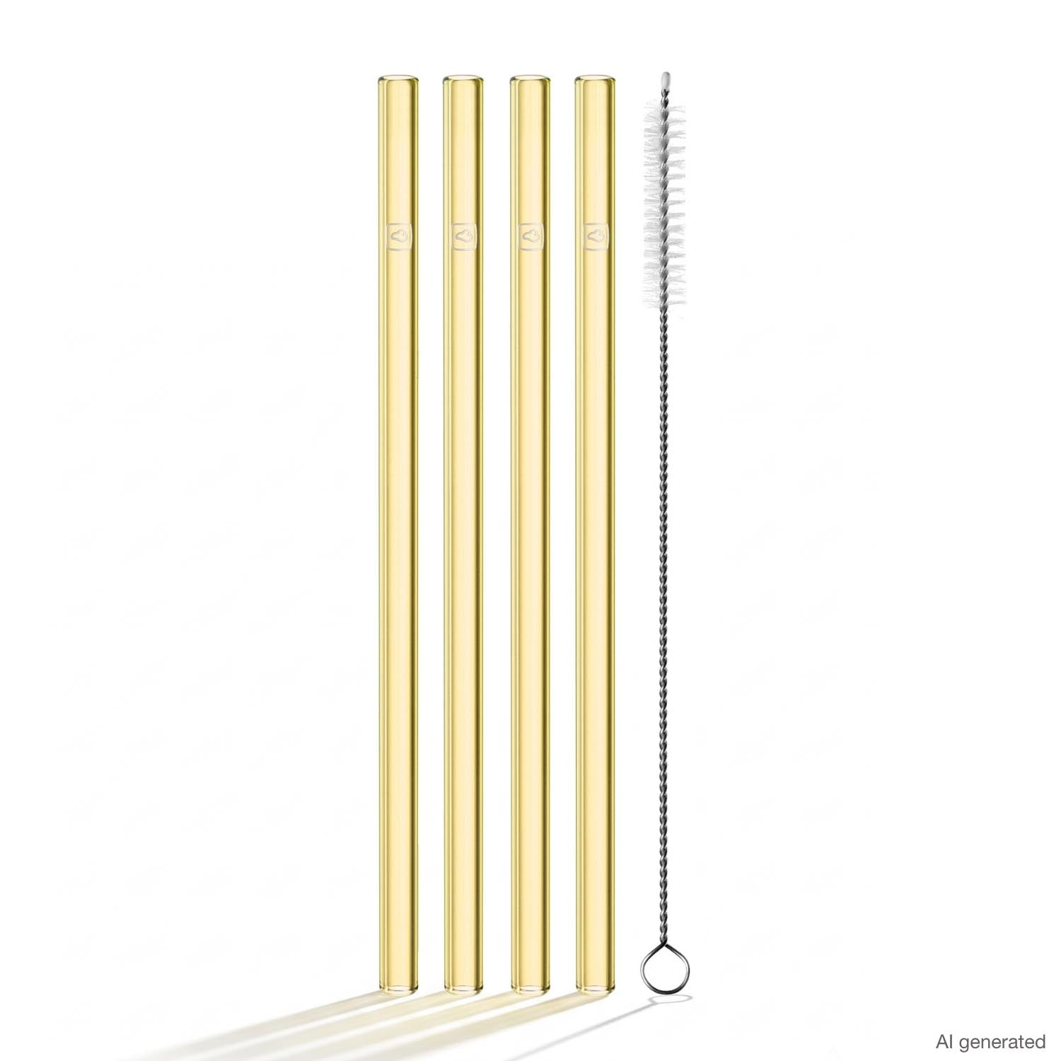 Glastrinkhalm SOLE 20 cm gelb 4er-Set + Reinigungsbürste