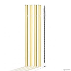 Glastrinkhalm SOLE 20 cm gelb 4er-Set + Reinigungsbürste