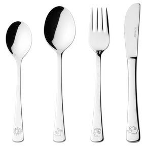 Kinderbesteck BAMBINI 4-teilig silber Krokodil, Elefant, Löwe
