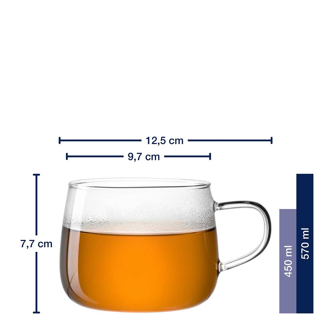 Teetasse TÈ PER TE mit Massangaben und Füllvolumen