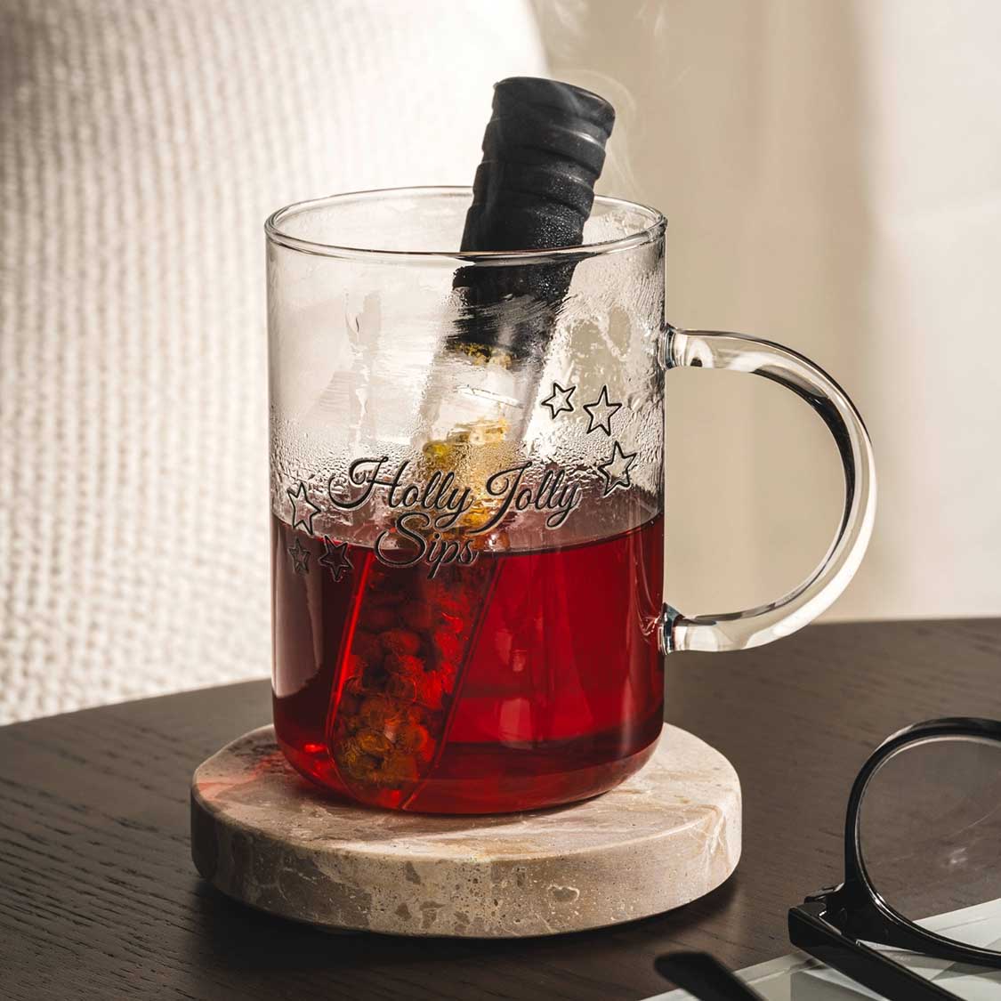 Teeglas NOVO 360 ml mit Infuser + Stickern
