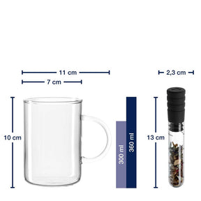 Teeglas NOVO 360 ml mit Infuser + Stickern